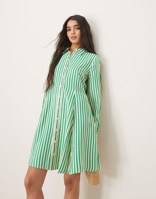 YAS flippy hem mini shirt dress in green and white stripe