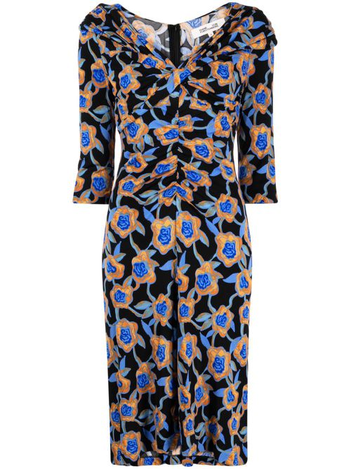 Jin floral-print V-neck dress - Black