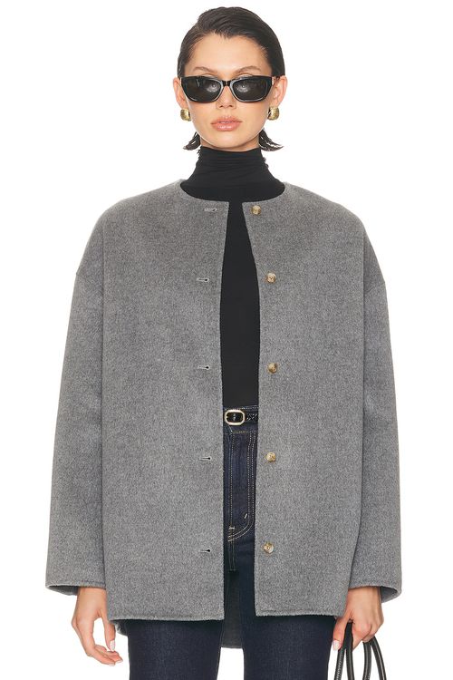 Loulou de Saison Dunne Single Breasted Coat in Grey Melange - Grey.  42 also in 34, 36