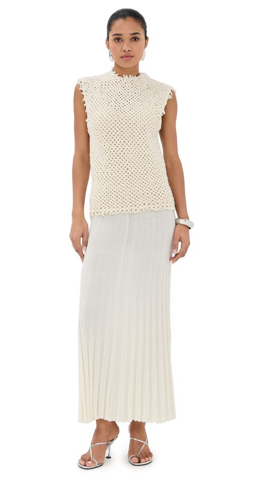 Lattice Knit Tank Dress White