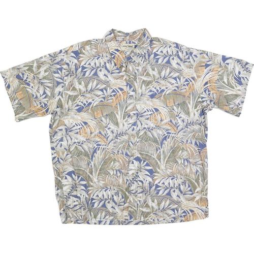 COOKE STREET Mens Blue & Beige Leaf Pattern Cotton Blend Shirt Relaxed Fit