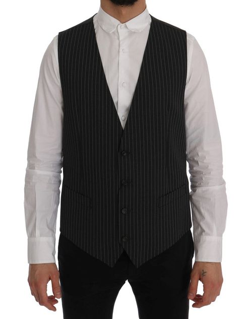 Pinstriped Wool Vest — Gray