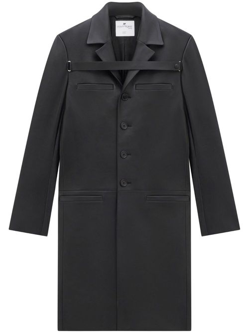 Single-breasted leather coat - Black