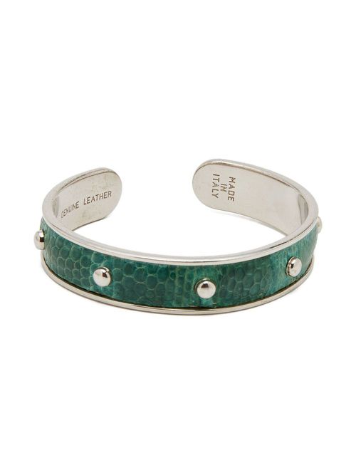Embossed leather studded bracelet - Green