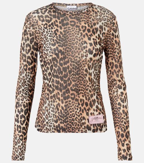 Leopard-print mesh top