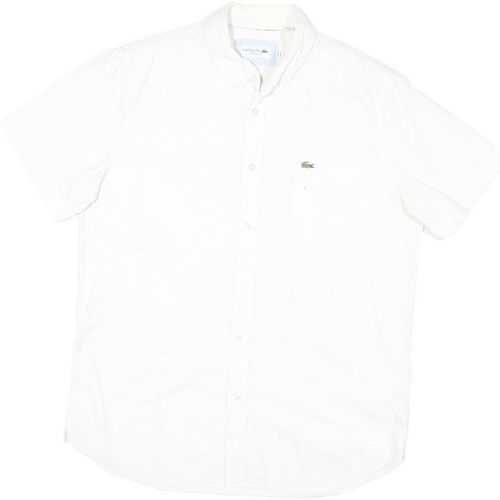 LACOSTE Mens White Cotton Blend Short Sleeve Shirt M Classic Logo Casua