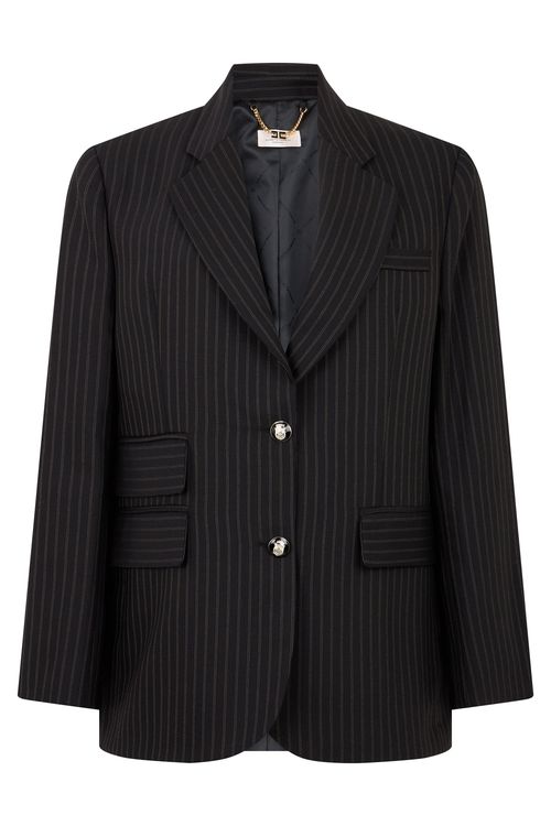 Wool Striped Structured Lapel Jacket