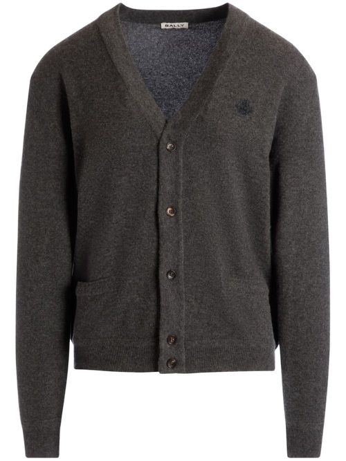 Embroidered-logo cardigan - Grey