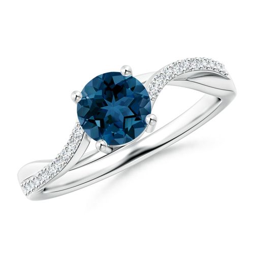 Angara 0.95 Carat Solitaire London Blue Topaz Twisted Split Shank Ring in Platinum