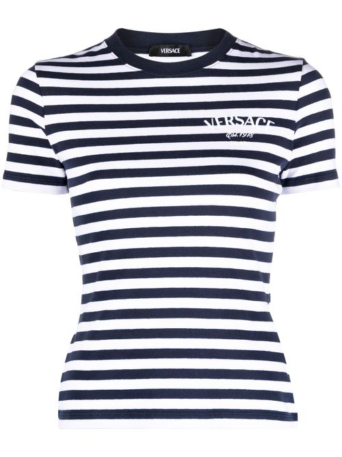 Logo-embroidered striped T-shirt - Blue