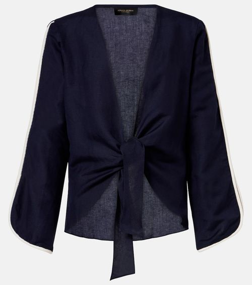 Bicolor linen-blend top