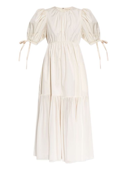 Puff-sleeve midi dress - Neutrals