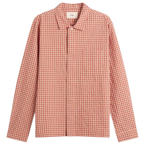 Men's Patch Shirt in Red Oxide Textured Check
