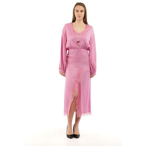 Lace-Trimmed Wrap Dress — Pink