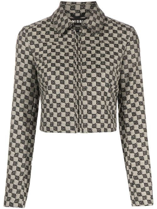 Cropped monogram-jacquard jacket - Neutrals