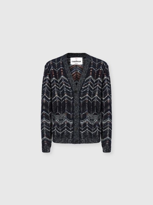 Missoni - Cotton chevron cardigan with ribbed trims, Men, Blue