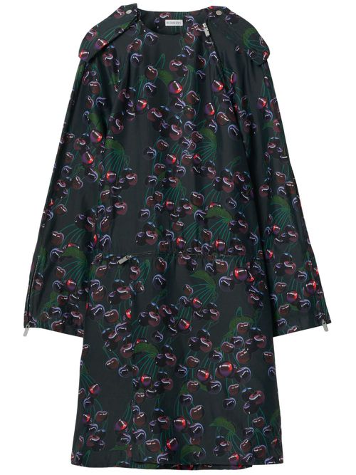 Cherry-print cotton minidress - Green
