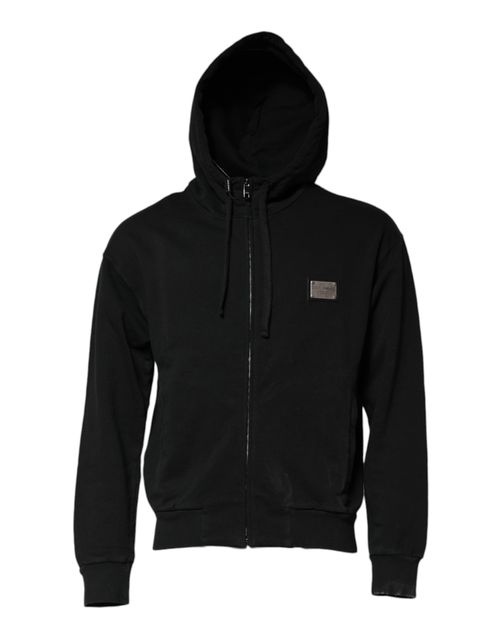 Logo-Plaque Cotton Hoodie — Black