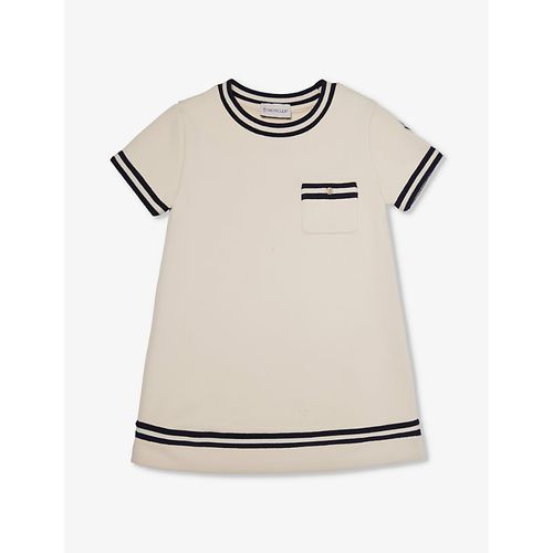 몽클레어 키즈 Girls Cream Kids Stripe-trim Short-sleeve Cotton-jersey Dress 4-12 Years 6 Years 72650616