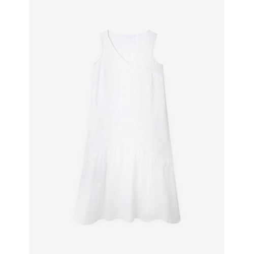 Womens White V-neck Curved-hem Linen Maxi Dress