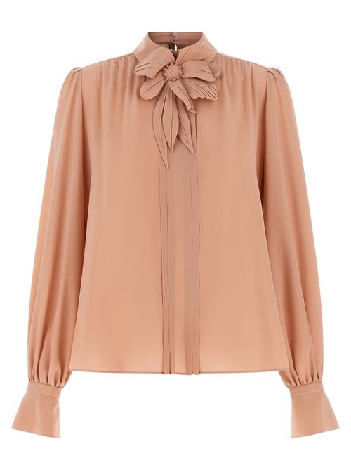 Bow-Neck Silk Blouse — Pink