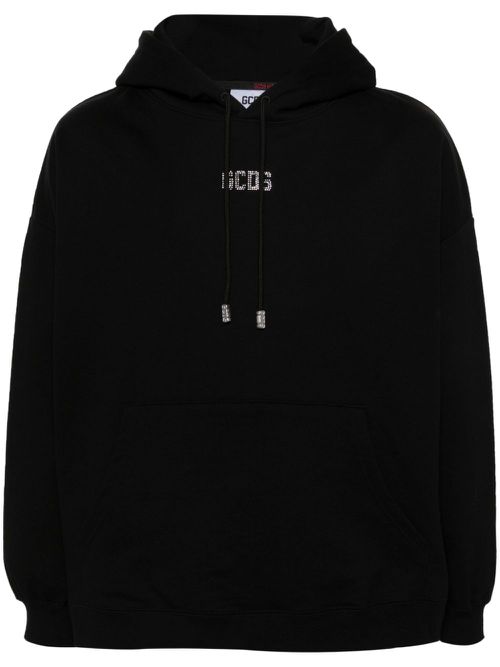 Crystal-embellished-logo cotton hoodie - Black