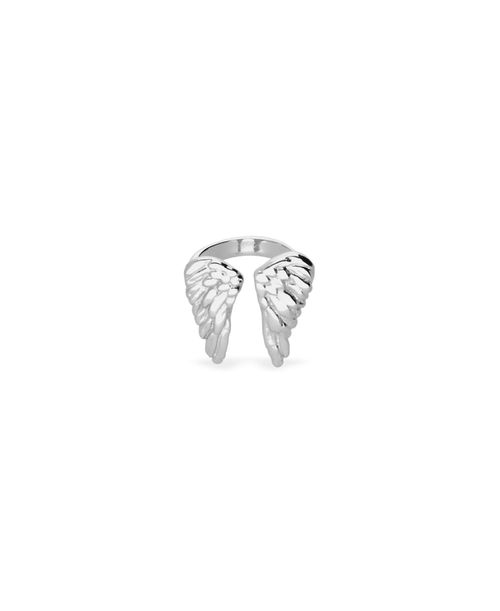 Metal alloy ring plated in sterling silver in the shape of wings - Silver