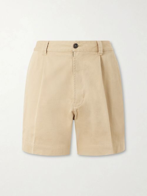 Straight-Leg Pleated Cotton Twill Chino Shorts