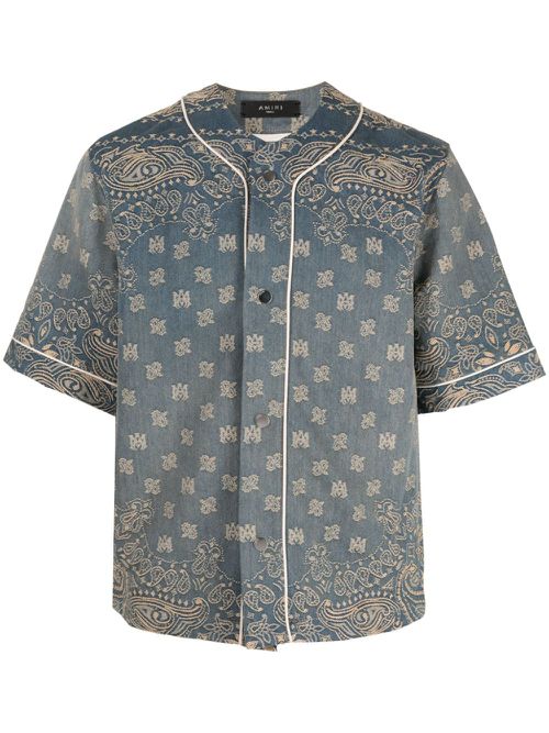 Monogram-jacquard denim shirt - Blue