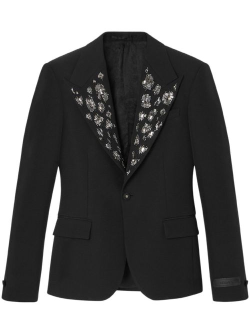 Embellished grain-de-poudre blazer - Black