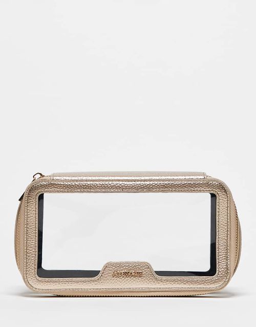 Makeup and toiletry bag in clear and gold