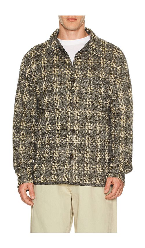 Guest In Residence Plaid Linen Blend Work Shirt in Black