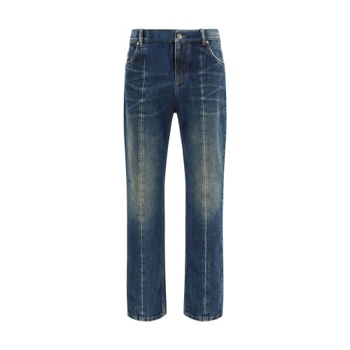 Distressed Cotton Straight-Leg Jeans — Blue