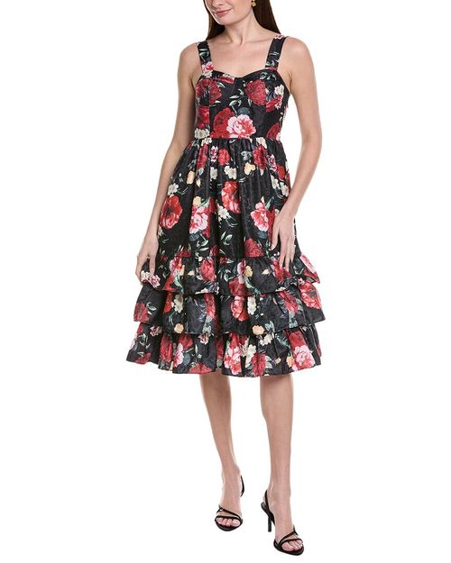 Floral Sweetheart Sleeveless Tiered A-Line Dress