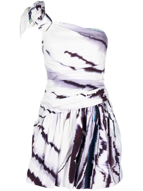 Tie-dye print one-shoulder dress - White