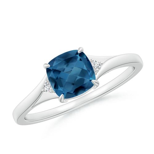 Angara 1.1 Carats Split Shank Cushion London Blue Topaz Solitaire Ring in Platinum