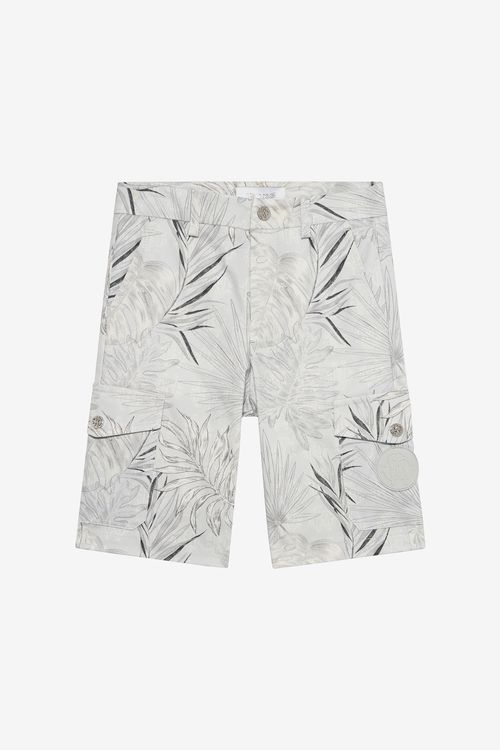 Grey Bermuda Shorts With Foliage Print