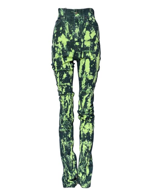 Splash-Print Denim Jeans — Green