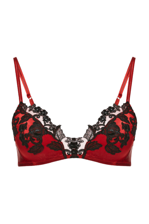 Silk Triangle Bra with Black Frastaglio Lace Bra — Red