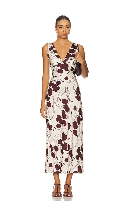 FAITHFULL THE BRAND Signe Maxi Dress in Dandelion Floral Bordeaux. XL also in L, M