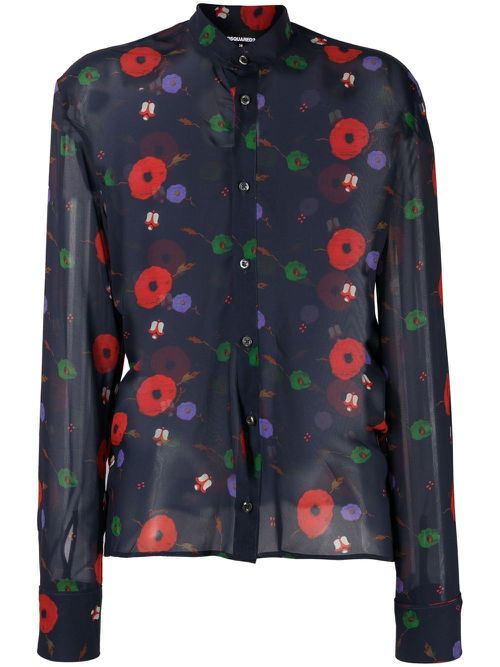 Floral-print long-sleeved shirt - Blue