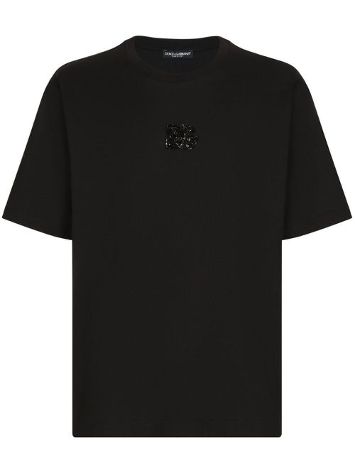 Rhinestone-embellished cotton T-shirt - Black