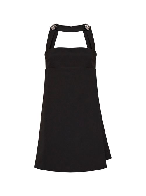 Crystal-Embellished A-Line Mini Dress — Black