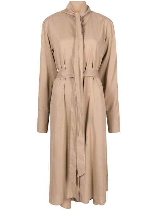Belted-waist button-down dress - Neutrals
