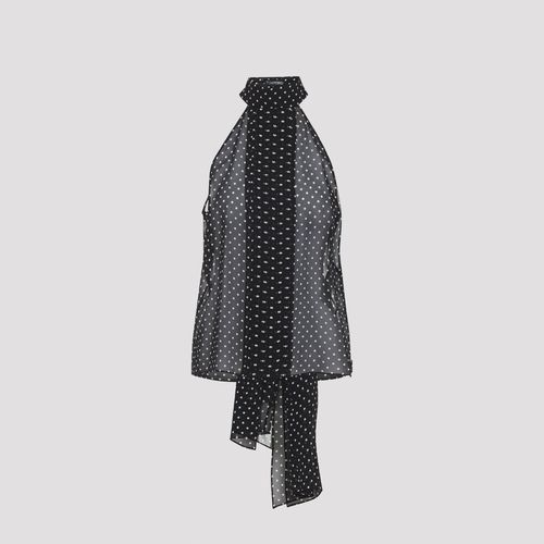 Sleeveless Top with Halterneck and All-Over Polka Dot Motif in Silk