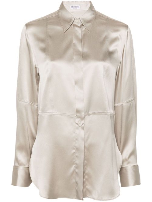 Pointed collar satin shirt - Grey