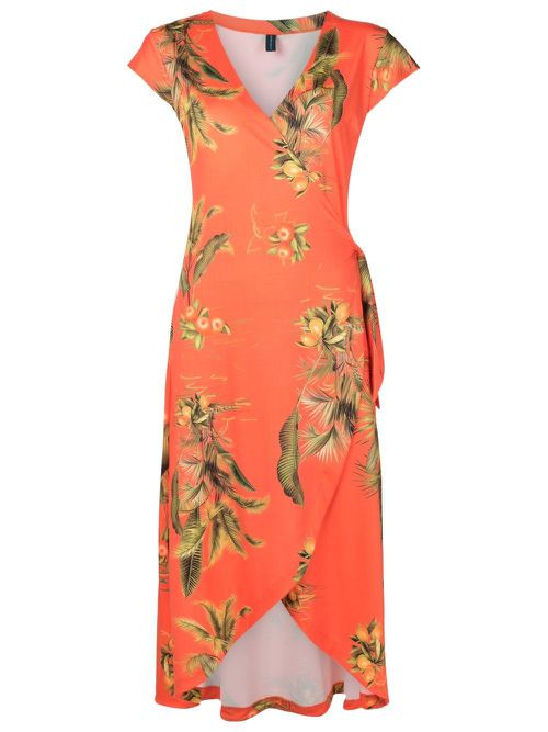 Floral-print wrap dress - Orange