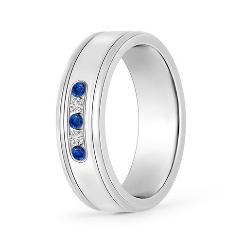Angara 0.15 Carat Round Blue Sapphire and Diamond Five Stone Wedding Ring in 18K White Gold