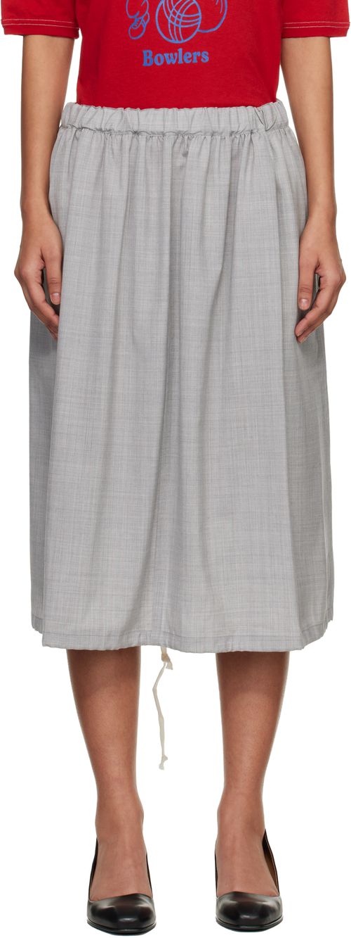 Gray Wool Tropical Colour Stripe Midi Skirt