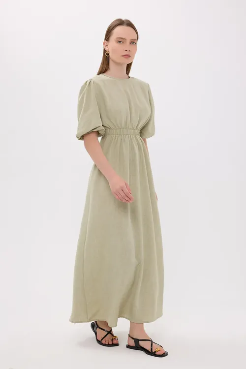 Green Short Sleeve Round Neck Maxi Dress With Back Cut Out Women